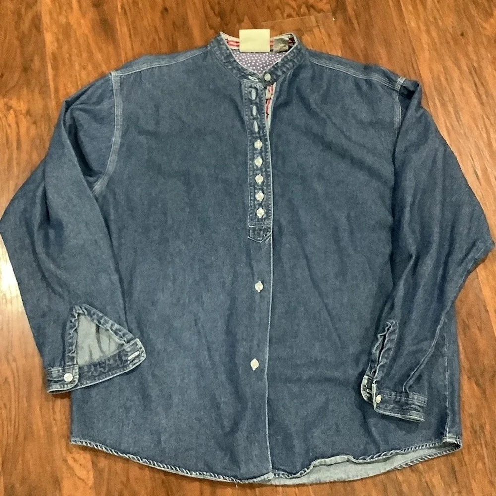 Vintage Bill Blass 90's Womens Denim Long Sleeve Shirt Size M Made In Hong Kong